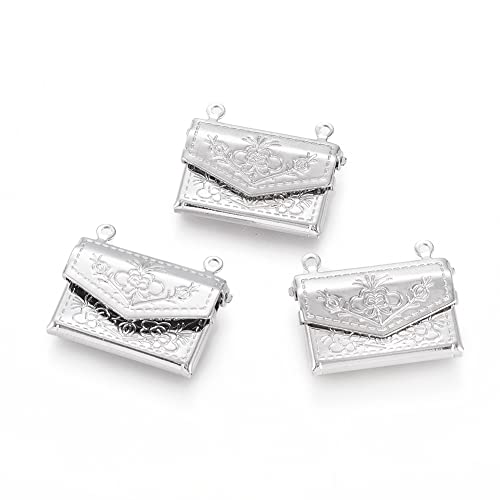 Beadthoven 20pcs Fashion Handbag Shaped Locket Pendants Platinum Brass Photo Frame Charms Photo Holder Memory Locket Pendants for DIY Necklace Jewelry Making - color: Platinum-Bag Shape