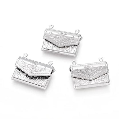 Beadthoven 20pcs Fashion Handbag Shaped Locket Pendants Platinum Brass Photo Frame Charms Photo Holder Memory Locket Pendants for DIY Necklace Jewelry Making - color: Platinum-Bag Shape