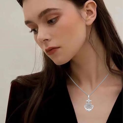 Sterling Silver Graduation Compass Anchor Necklace with Jewelry Box | Nautica,l Hope, Dream,Inspirational,Good Luck,Travel,Journey,Safety,Daily,Birthday, Graduation,Hypoallergenic - style: 02-Compass Anchor）