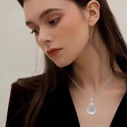 Sterling Silver Graduation Compass Anchor Necklace with Jewelry Box | Nautica,l Hope, Dream,Inspirational,Good Luck,Travel,Journey,Safety,Daily,Birthday, Graduation,Hypoallergenic - style: 02-Compass Anchor）