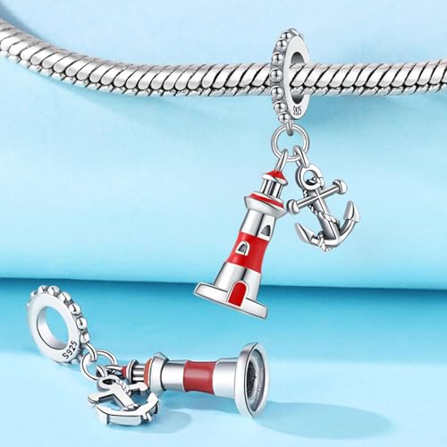 925 Sterling Silver Charms Bead for Bracelets Necklaces, Star Moon Crescent Sun Solar Pendent, Blue Ocean Starfish Shells Turtle Crab Starry Sea Cute Jewelry Birthday Gifts for Women Men - style: Watchtower charms