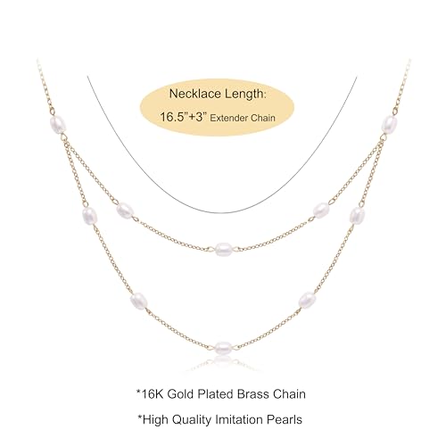 Layered Pearl Necklaces for Women 14K Gold Plated Trendy Faux Pearl Drop Y Necklace Dainty Pearl Choker Gold Layering Necklace,Jewelry Gift for Her,Mother,Wife,Girlfriend - style: Double Chain Pearl