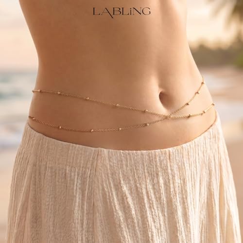 Gold Belly Waist Chain for Women | Layered Belly 14K Gold Plated Chain Adjustable Bikini Belly Beads Body Chain Waterproof | Jewelry Gift - color: Style 3