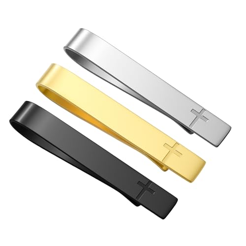 GWD Stainless Steel Tie Clips for Men Classic Tie Bar Clip Set | Ideal Gift for Father, Husband, Boyfriend, Business, Wedding, Tie clip With Gift Box - style: Cross
