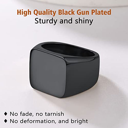 FindChic Customized Signet Photo Rings Square/Heart/Round Chunky Band Ring Stainless Steel/18K Gold Plated/Black Size 7 to 14 Personalized Jewelry for Men Women, Send Gift Box - color: 01. non-customized square (black)