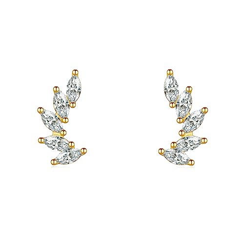 Rnivida 925 Sterling Silver Dainty Cz Climber Stud Earrings, Hypoallergenic Small Cubic Zirconia Ear Crawler Earring for Women - color: Wing- Gold