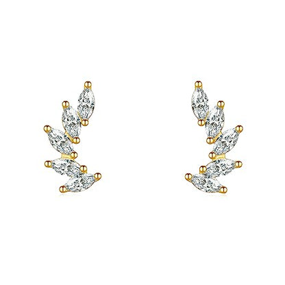 Rnivida 925 Sterling Silver Dainty Cz Climber Stud Earrings, Hypoallergenic Small Cubic Zirconia Ear Crawler Earring for Women - color: Wing- Gold