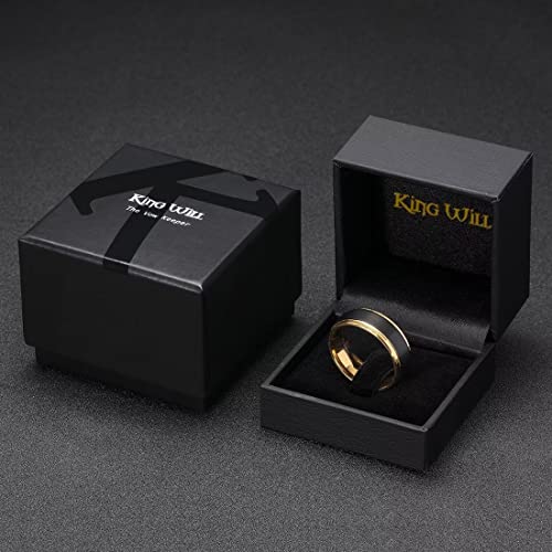 King Will Mens Brushed Wedding Band, Two Tone Matte Step Edges/Pipe Cut, Tungsten Carbide Anniversary Promise Rings Comfort Fit - color: Black&Gold-8mm