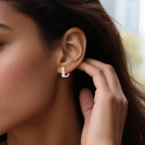 Cubic Zirconia Hoop Earrings for Women Small Huggie Hoops, 12MM - color: Silver