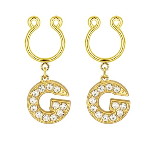 2Pcs Fake Nipple Rings Name Initial Letter Nipple Clamps for Women Non Piercing Beginner Cubic Zirconia Non Piercing Nipple Jewelry - color: G
