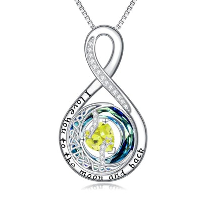 TOUPOP Birthstone Necklace for Women 925 Sterling Silver Moon and Star Pendant Necklaces I Love You to the Moon and Back Jewelry Anniversary Birthday Gifts for Her Wife Girlfriend Mom - color: 11-Nov-Citrine