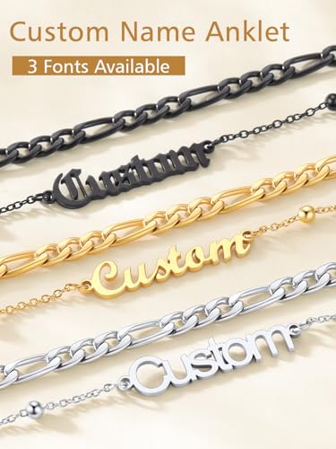 FindChic Custom Ankle Bracelets for Women, Stainless Steel Figaro/Cuban/Wheat/Rope/Herringbone Chain Anklets, Beach Foot Jewelry 8.5''-10.5'' Adjustable & Waterproof, with Gift Box - style: Figaro Chain-Gold