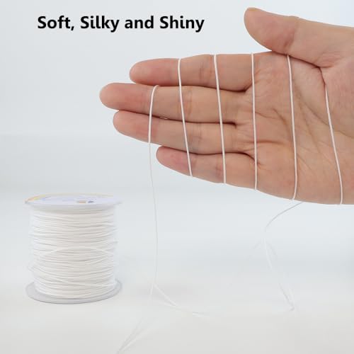 LUSTEMBER 0.8mm Nylon String, Strong Bracelet String, Durable Nylon Cord for Jewelry Making, Bracelets, Beading, Necklaces, Rattail Braiding, Kumihimo, Wind Chimes, Blinds and Handicrafts - size: White
