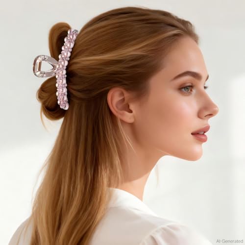Zayra Faux Pearl Hair Claw Clips with Clear Crystal Beads for Women Handmade Luxury Non Slip Strong Hold Hair Clips Elegant Styling Clips for Party Daily Wear & Gift (Purple pink) - color: Purple pink