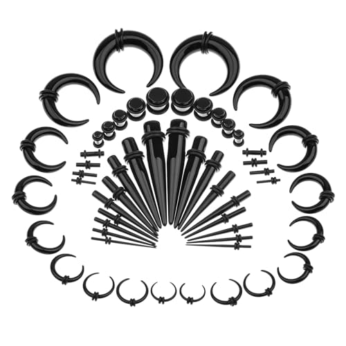 Ear Stretching Kit 54 Pieces 14Gauges-00Gauges Earrings Piercing Kit - color: black