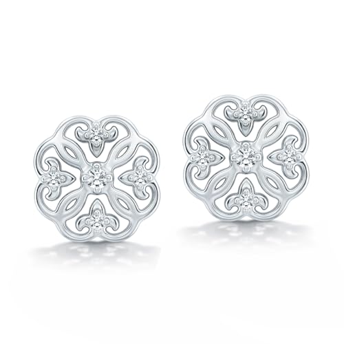 LeCalla 925 Sterling Silver Cubic Zirconia Stud Earrings for Women | Classic CZ Silver Earrings Jewelry | Birthday Anniversary Valentine’s Day Gift for Her, Wife, Mom - color: CZ Flower Filigree