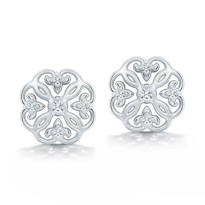 LeCalla 925 Sterling Silver Cubic Zirconia Stud Earrings for Women | Classic CZ Silver Earrings Jewelry | Birthday Anniversary Valentine’s Day Gift for Her, Wife, Mom - color: CZ Flower Filigree