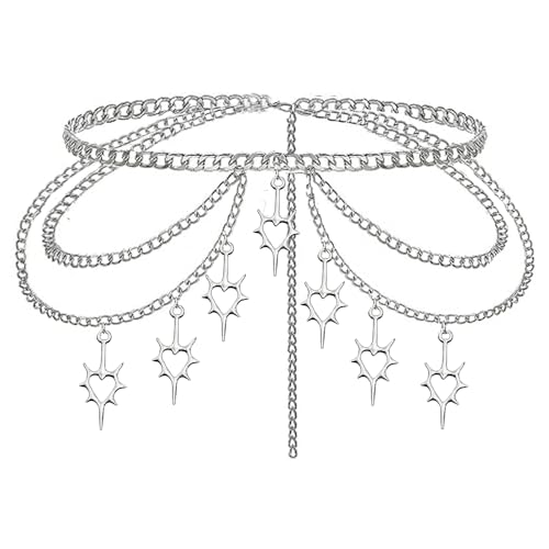 Thorn Heart Waist Chain Belt - Punk Gothic Crossover Body Belly Chains Tassel for Women Girl - color: Thron Heart