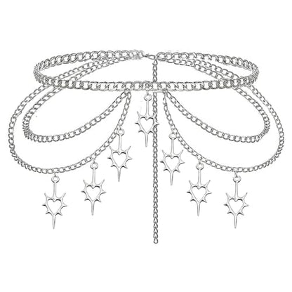 Thorn Heart Waist Chain Belt - Punk Gothic Crossover Body Belly Chains Tassel for Women Girl - color: Thron Heart