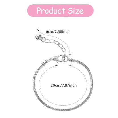 30 Pieces Adjustable Silver Snake Charm Bracelet Chains with Heart Lobster Clasp Extender DIY Jewelry Making Supplies for Women (7.87 Inch)