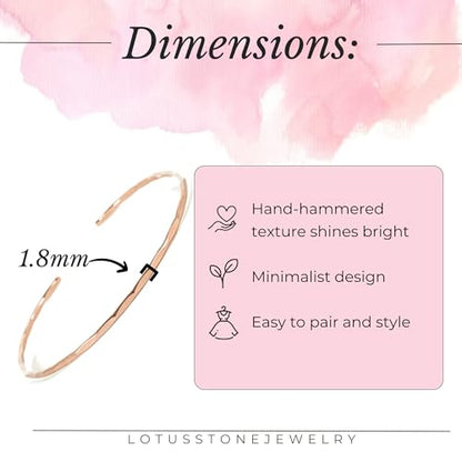 Thin Hammered Cuff, in Solid Sterling Silver, 14K Gold Fill, and Rose Gold Fill; Delicate Handmade Stacking Bracelet for Women by Lotus Stone Design - color: Rose Gold, size: Medium
