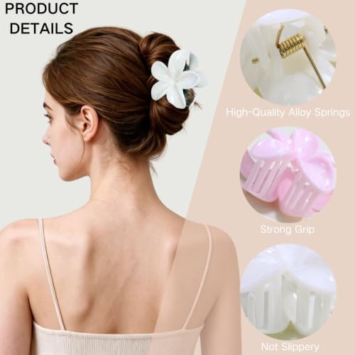 2 Pack Flower Hair Claw Clips for Women Hawaiian Plumeria Claw Clip (Solid) | Strong Hold Nonslip Large Hair Clip for Beach Holiday Thick Thin Hair Accessories - color: Solid