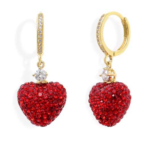 Sonateomber Gold Silver Small Hoop Dangle Earrings for Women, Trendy Dainty Rhinestone CZ Dangling Prom Wedding Leaf Flower Snowflake Butterfly Starfish Fashion Jewelry Gift - color: Red Heart