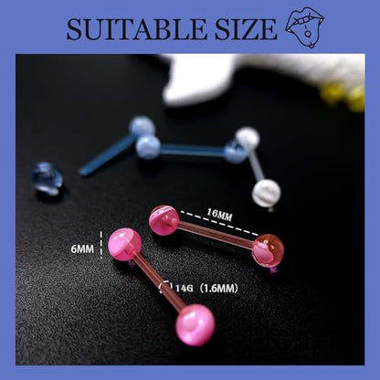 12PCS Soft Flexible Acrylic Plastic Tongue Rings | Barbells 14G 16mm for Women Nipple Rings Candy Color Tongue Piercing Jewelry Retainer for Surgery