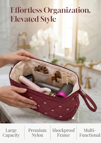 TeeYee Nylon Hair Tools Travel Bag for Dyson Airwrap Quilted Toiletry Bag | Travel Storage Bag for Shark Flexstyle/Curling Iron,Water-repellent,Wide-open,Well-structured,Heat-safe lining,001winebow - color: Winebow