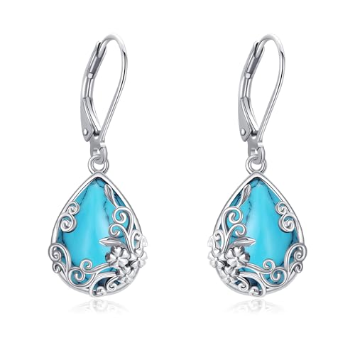 Black Onyx Earrings 925 Sterling Silver Black Onyx Dangle Drop Earrings Filigree Jewelry Gift for Women Girls - style: Turquoise