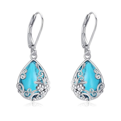 Black Onyx Earrings 925 Sterling Silver Black Onyx Dangle Drop Earrings Filigree Jewelry Gift for Women Girls - style: Turquoise