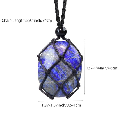 weryerker Natural Gemstone Pendant Necklace Healing Crystal Stone Pendant with Hand-Woven Rope Adjustable for Women Men - color: 1PC Lapis Lazuli
