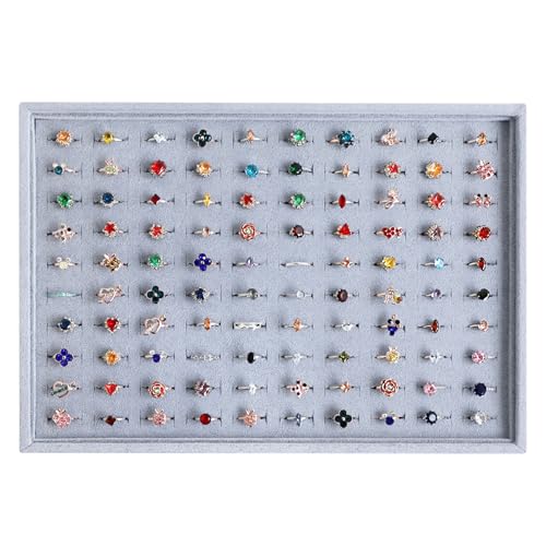 Wudygirl Ring Holder Jewelry Tray for Drawer 13.7"x9.4" Gray | 100 Slot Ring Organizer with Velvet Liner, Jewelry Tray for Storage, Ideal for Dresser Drawer, Gift Giving, Stackable - color: Gray 100 Ring, size: 1 Pcs