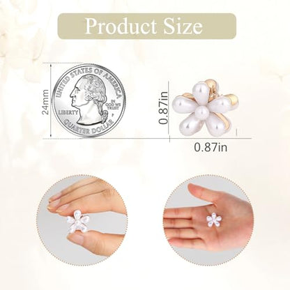 16 Pcs Small Pearl Claw Clips with Flower Design, Mini Hair Clips for Thin Thick Hair, Pearl Hair Accessories for Women Girls Sweet Tiny Hair Clips, Flower Hair Jaw Clamps Nonslip - color: White Flower