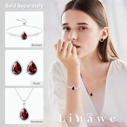 Linawe Crystal Chain Necklace for Women Trendy, Imitation Diamond Pendant, Statement Cubic Zirconia Boho Jewelry Set, 14K Gold/Rose Gold/Silver Birthstone Necklace - color: Silver,Jan