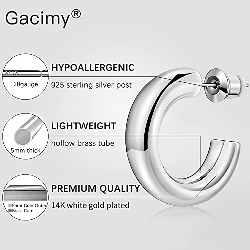 14K Gold Plated Chunky Open Hoop Earrings for Women | Lightweight Hollow Tube Hoop Earrings with 925 Sterling Silver Post, Chunky C Shape Design, Trendy Jewelry Gift for Women