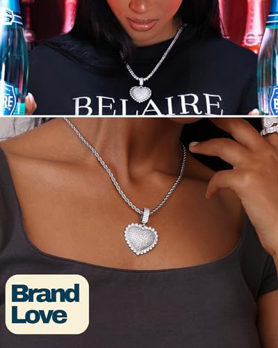 Lulu Mel Silver Heart Necklace 14K Gold Plated Heart Pendant Cubic Zirconia Necklace for Women Men, Iced Out Love Necklace Jewelry Gift Valentine's Day/Mother's Day/Christmas/Anniversary/Birthday Gift - color: Silver, style: 3D Heart