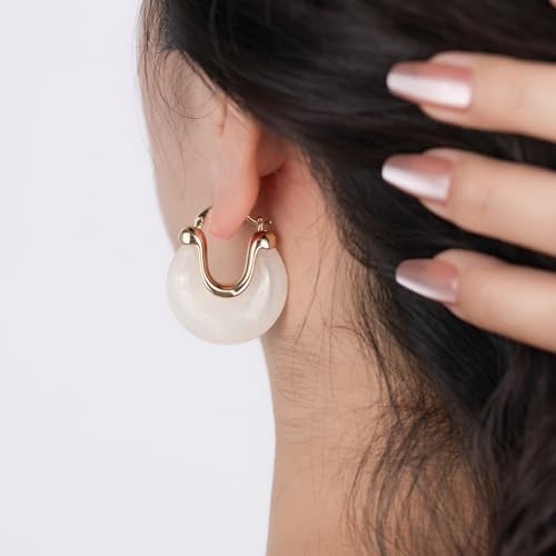 Chunky Gold Resin Hoop Earrings Leverback Statement Huggie Hoops Dangle Drop Dressy Earring Prom Festival Vacation Jewelry for Women - color: White, size: Drop