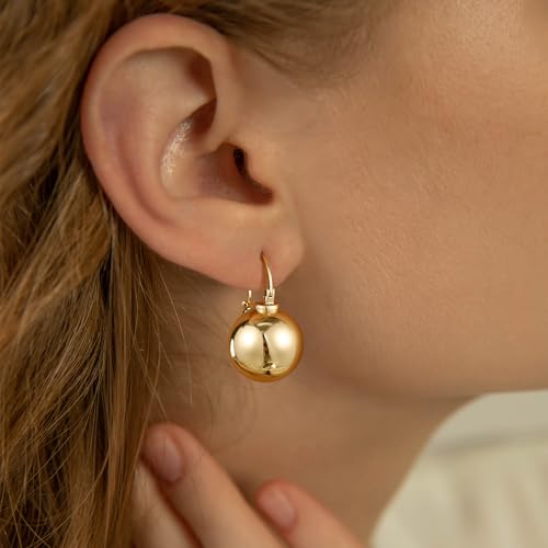 14k Gold Plated Ball Dangle Earrings for Women Sterling Silver Ball Drop Earrings Hypoallergenic Round Balls Hoop Earring Leverback Lightweight Earrings Fashion Jewelry - color: gold 1