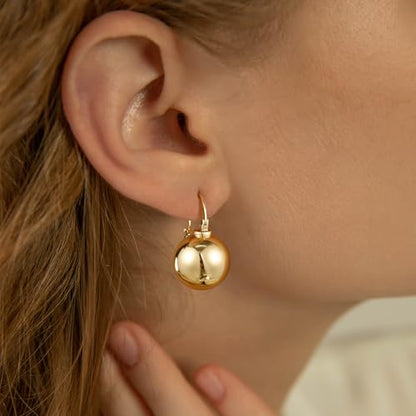 14k Gold Plated Ball Dangle Earrings for Women Sterling Silver Ball Drop Earrings Hypoallergenic Round Balls Hoop Earring Leverback Lightweight Earrings Fashion Jewelry - color: gold 1