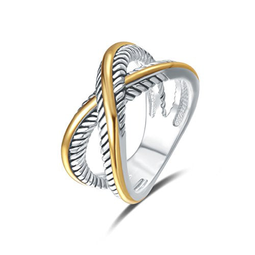 UNY JEWEL Two Tone Twisted Cable Ring for Women Gold Silver Mixed Metal Statement Ring Vintage Cable Wire Band Gift Jewelry for Her