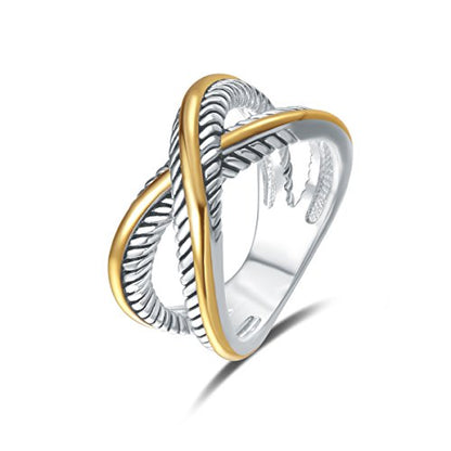UNY JEWEL Two Tone Twisted Cable Ring for Women Gold Silver Mixed Metal Statement Ring Vintage Cable Wire Band Gift Jewelry for Her