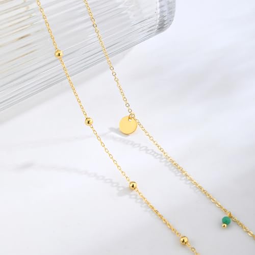 2PCS Gold Silver Waist Chain Adjustable Layered Belly Chain Body Chain Jewelry for Women Sexy Bikini Beach Boho Pearl Beaded Cuban Satellite Waist Chains - style: 2PCS-GD-Circular peacock green beads