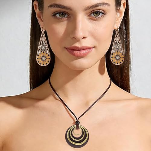 Western Jewelry Sets for Women Boho Jewelry, Layer Bohemian Necklace Earrings Bracelet, Cowgirl Accessory Rodeo Summer Beach - color: Brown 2