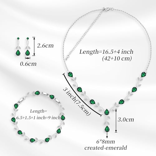 Jewelry Set for Women Bride Bridesmaid Wedding Party Prom Necklace Earrings Bracelet Set Gift for Mother Wife Friend - color: Green
