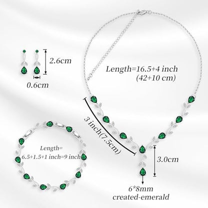 Jewelry Set for Women Bride Bridesmaid Wedding Party Prom Necklace Earrings Bracelet Set Gift for Mother Wife Friend - color: Green