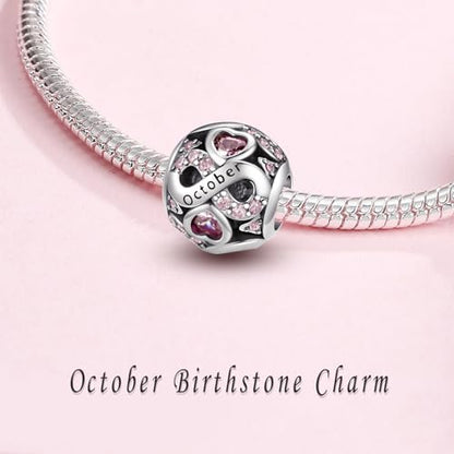 HappyStar 925 Sterling Silver Birthstone Charms fits Charms Bracelets for Woman，with 5A Cubic Zirconia Dangle Pendant Bead,Happy Birthday Charms for Bracelet and Necklace - color: D1 Infinity Symbol October Birthstones