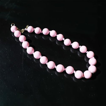 JNF Chunky Beaded Necklaces Women Large Big Ball Bead Choker Necklace Bold Statement Beads jewelry Gift - color: pink bead choker