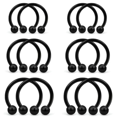 20G-00G Septum Rings Ear Gauges Earrings Stretching Kit 316L Surgical Steel Horseshoe Septum Pa Piercing Jewelry for Women 10mm 12mm 14mm 16mm - color: Black, size: 18G-Inner Dia:8mm 10mm 12mm