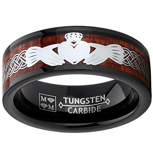 Metal Masters Men's Co. Black Tungsten Hunting Ring Wedding Band Wood Inlay Deer Stag Silhouette - color: Irish Celtic Gladdagh